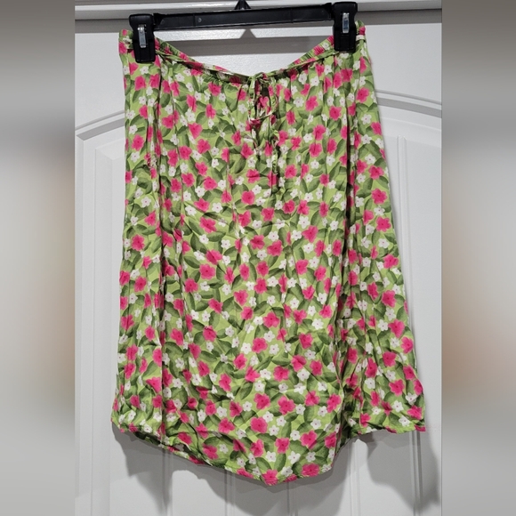 Sag Harbor Dresses & Skirts - Vintage Sag Harbor Green and Pink Floral A-Line Skirt